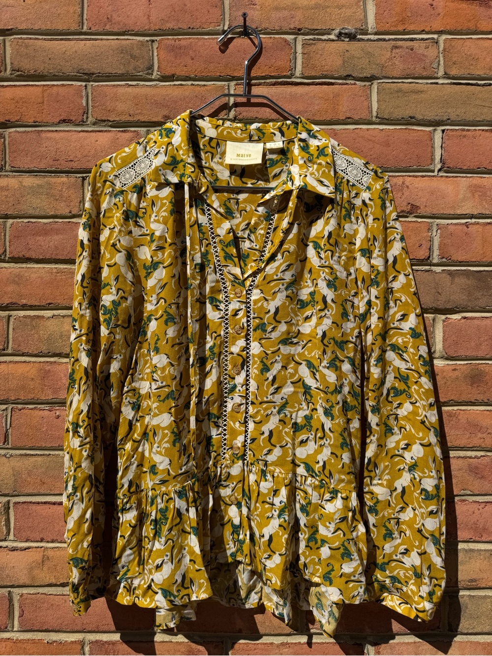Maeve by Anthropologie Janie Rabbit Peasant Blouse Mustard Yellow Size 0